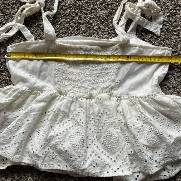 Madewell Babydoll Top Womens Small White Linen Tie Straps Lace Detailing - Picture 6 of 7